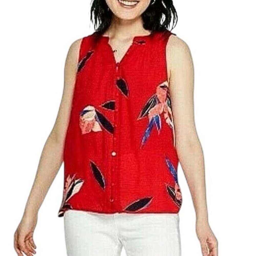 A New Day Red Floral Print Button Front Sleeveless Blouse Tank Top Size Medium